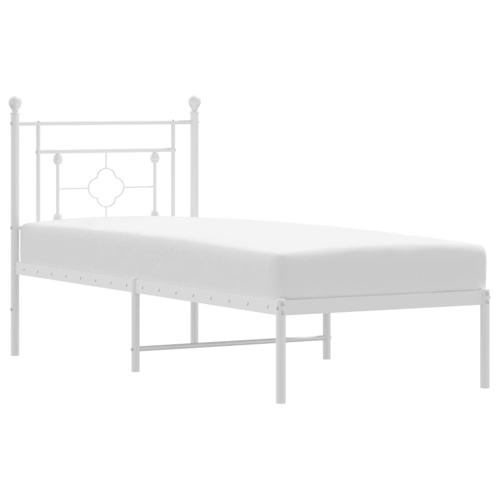 vidaXL Metal Bed Frame without Mattress with Headboard White 75x190cm 2