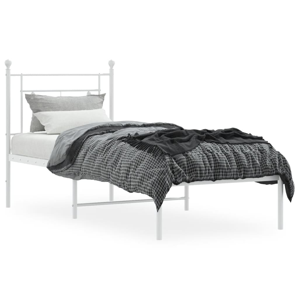 vidaXL Metal Bed Frame without Mattress with Headboard White 75x190cm 3
