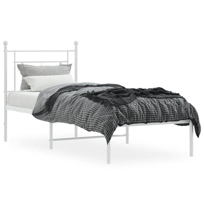vidaXL Metal Bed Frame without Mattress with Headboard White 75x190cm 3