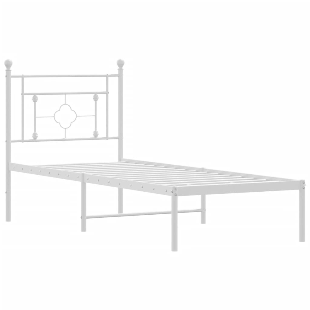 vidaXL Metal Bed Frame without Mattress with Headboard White 75x190cm 4