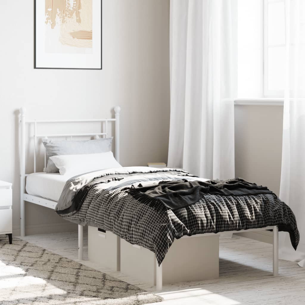 vidaXL Metal Bed Frame without Mattress with Headboard White 75x190cm 1