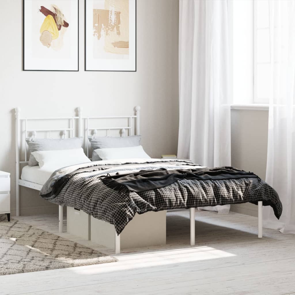 vidaXL Metal Bed Frame without Mattress with Headboard White 120x200cm 1