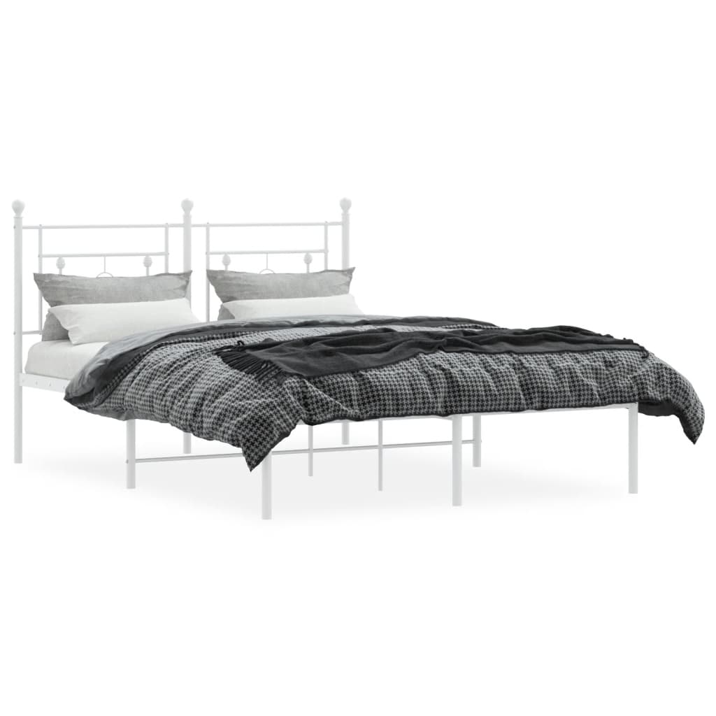 vidaXL Metal Bed Frame without Mattress with Headboard White 135x190cm 3
