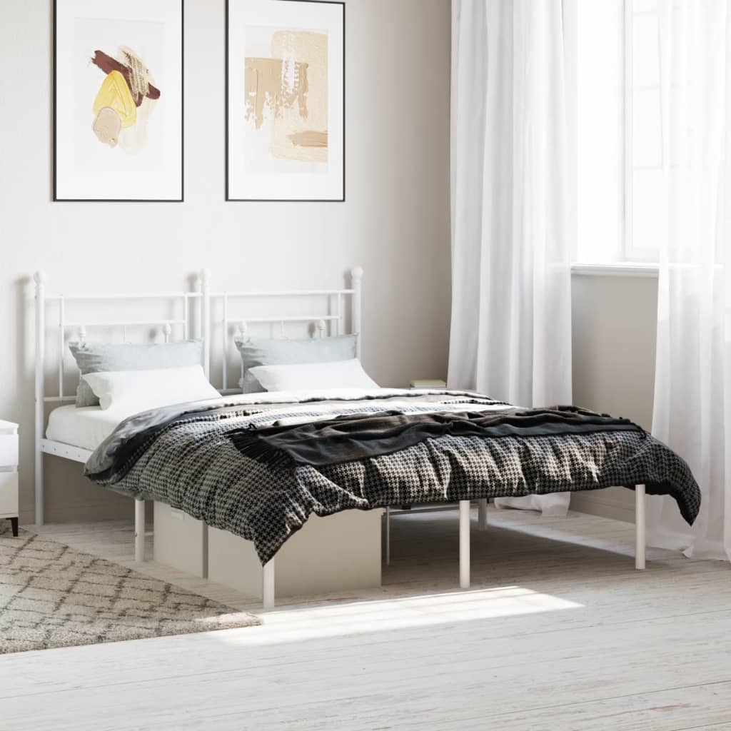 vidaXL Metal Bed Frame without Mattress with Headboard White 135x190cm 1