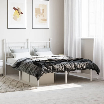 vidaXL Metal Bed Frame without Mattress with Headboard White 135x190cm 1