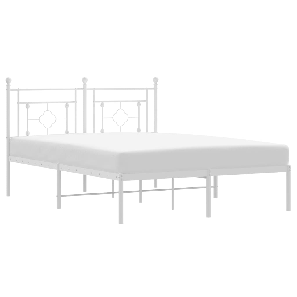 vidaXL Metal Bed Frame without Mattress with Headboard White 140x190cm 2