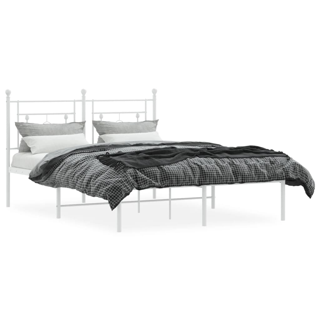 vidaXL Metal Bed Frame without Mattress with Headboard White 140x190cm 3