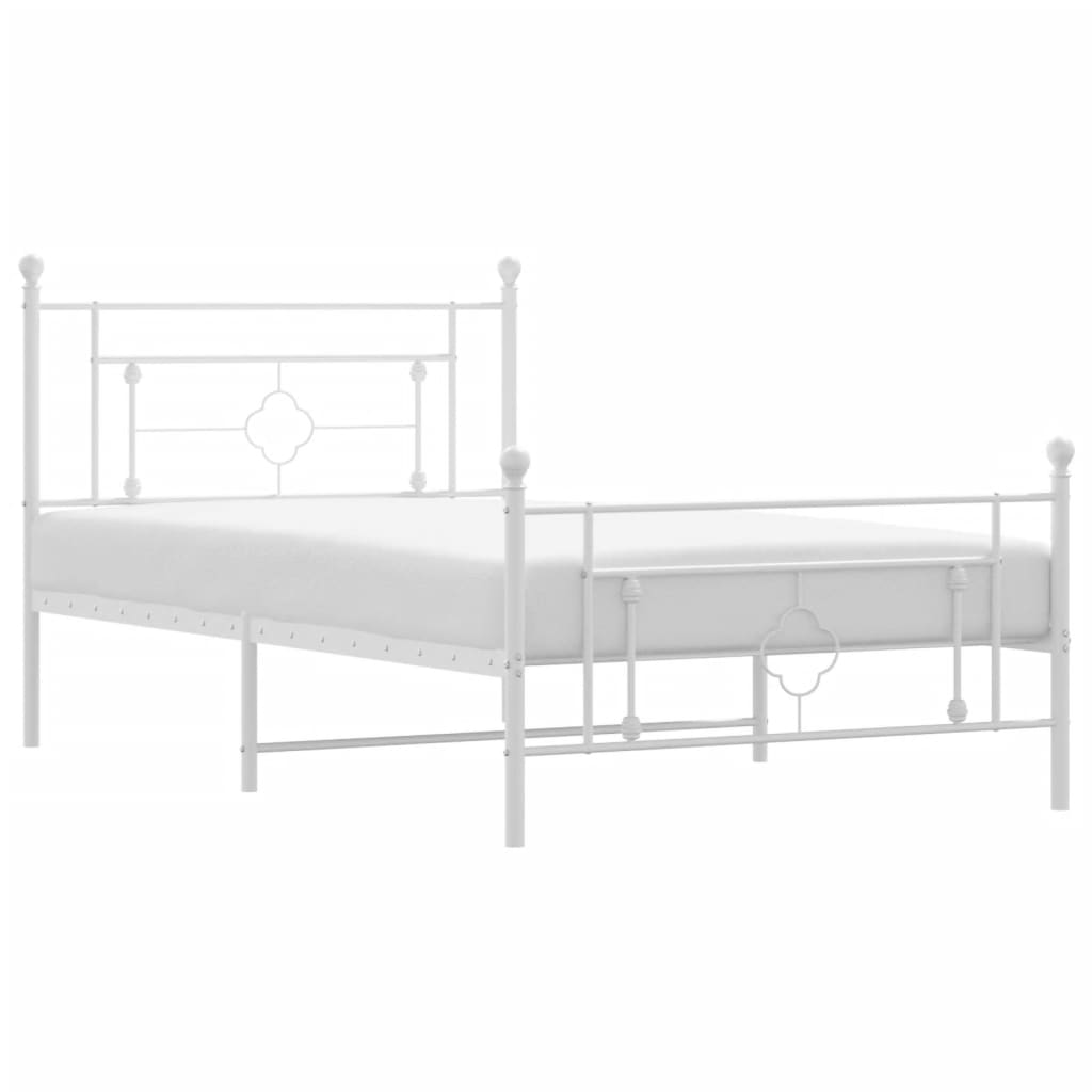 vidaXL Metal Bed Frame without Mattress with Footboard White 107x203cm 2