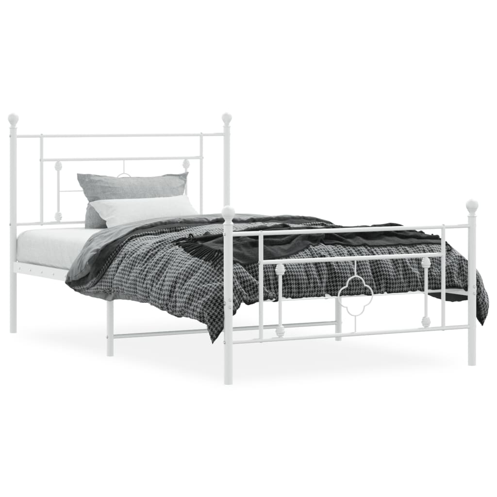 vidaXL Metal Bed Frame without Mattress with Footboard White 107x203cm 3