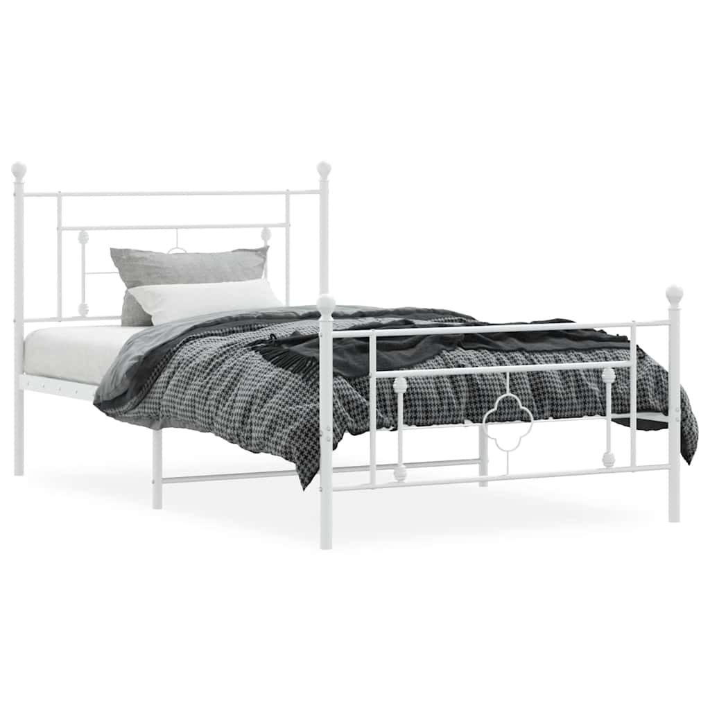 vidaXL Metal Bed Frame without Mattress with Footboard White 107x203cm 4