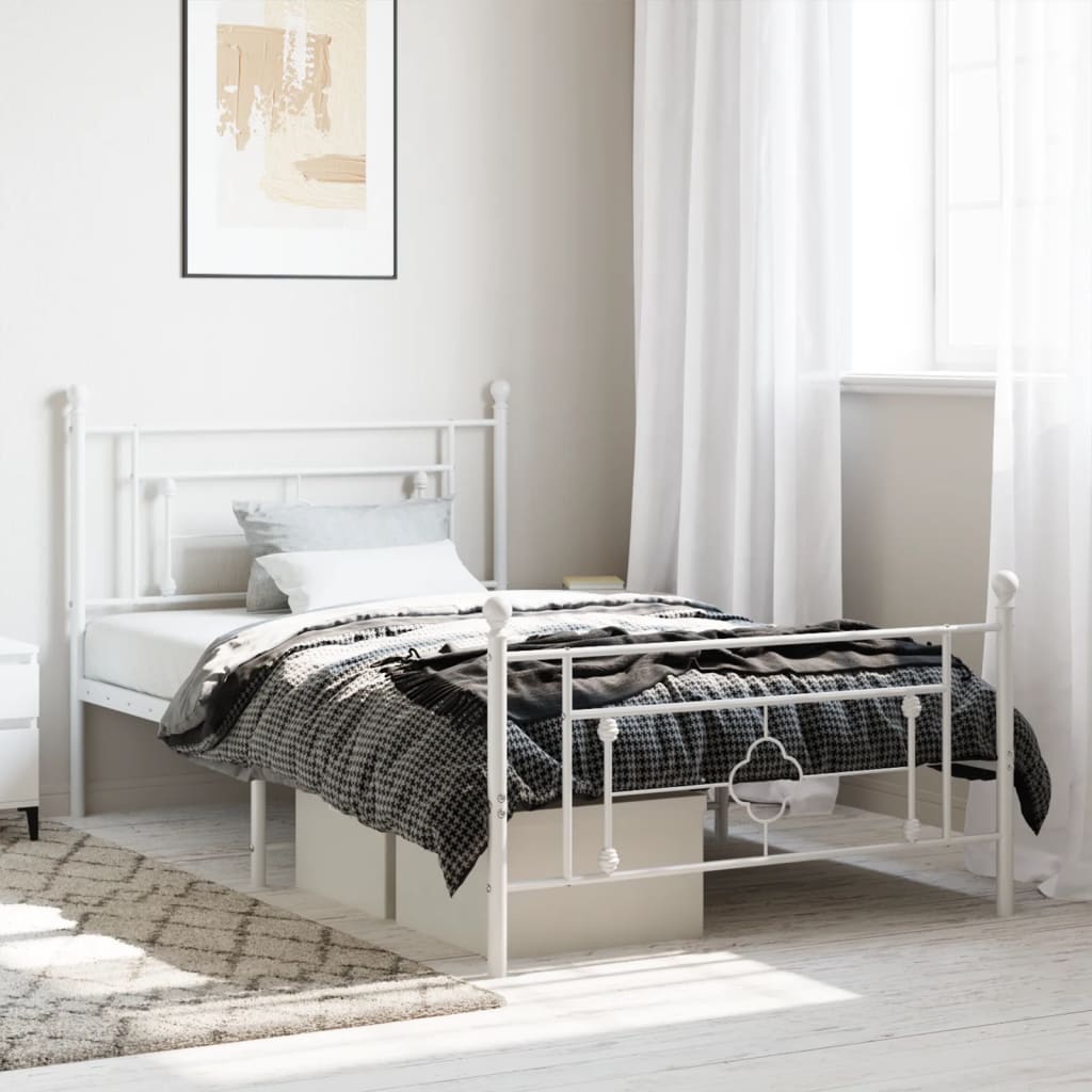 vidaXL Metal Bed Frame without Mattress with Footboard White 107x203cm 1