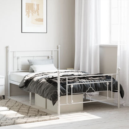 vidaXL Metal Bed Frame without Mattress with Footboard White 107x203cm 1