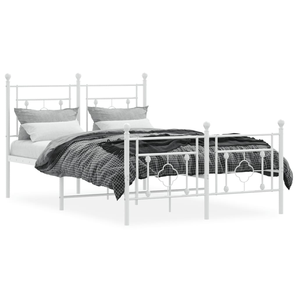 vidaXL Metal Bed Frame without Mattress with Footboard White 120x200cm 3