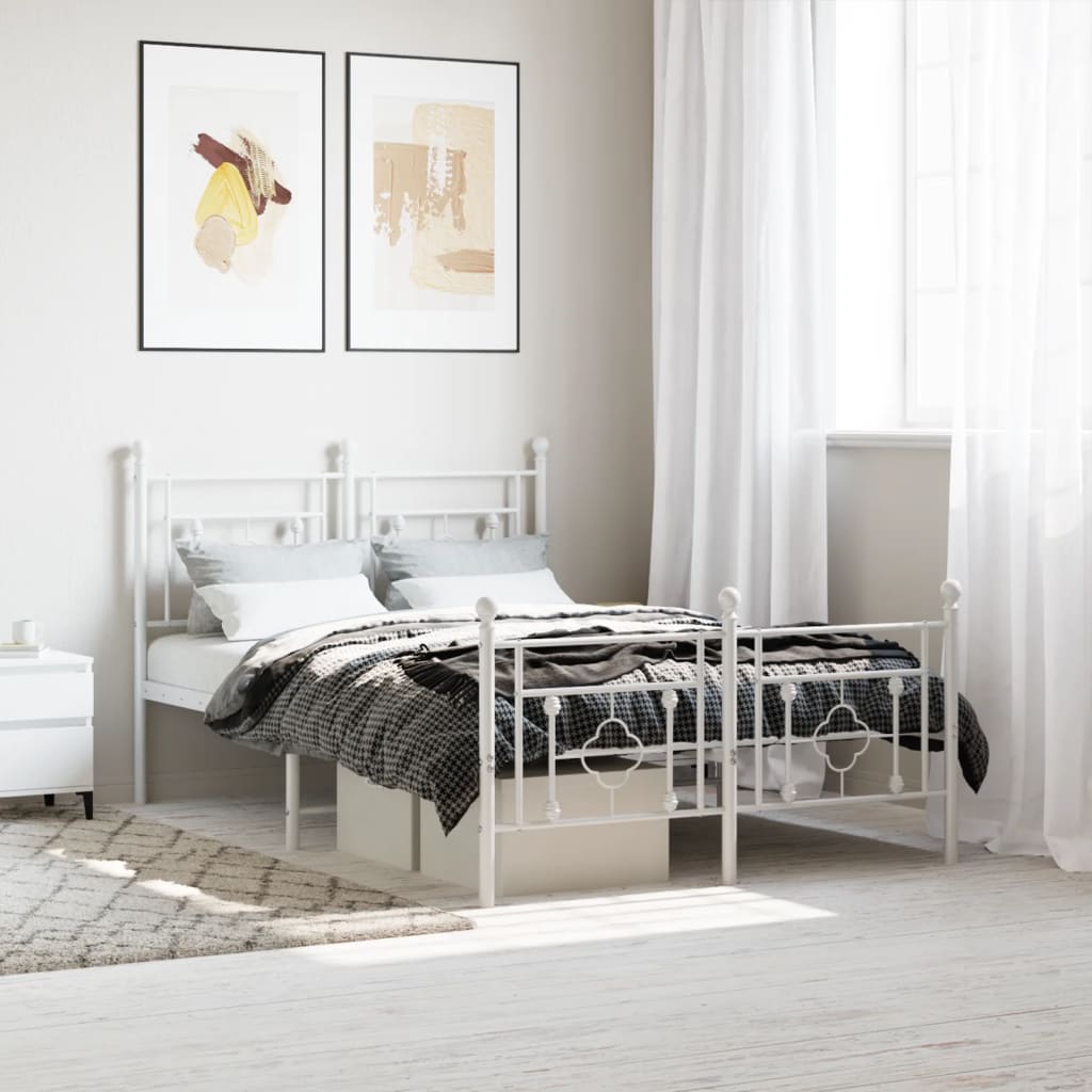vidaXL Metal Bed Frame without Mattress with Footboard White 120x200cm 1
