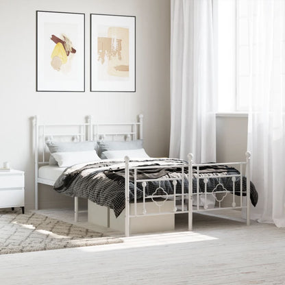 vidaXL Metal Bed Frame without Mattress with Footboard White 120x200cm 1