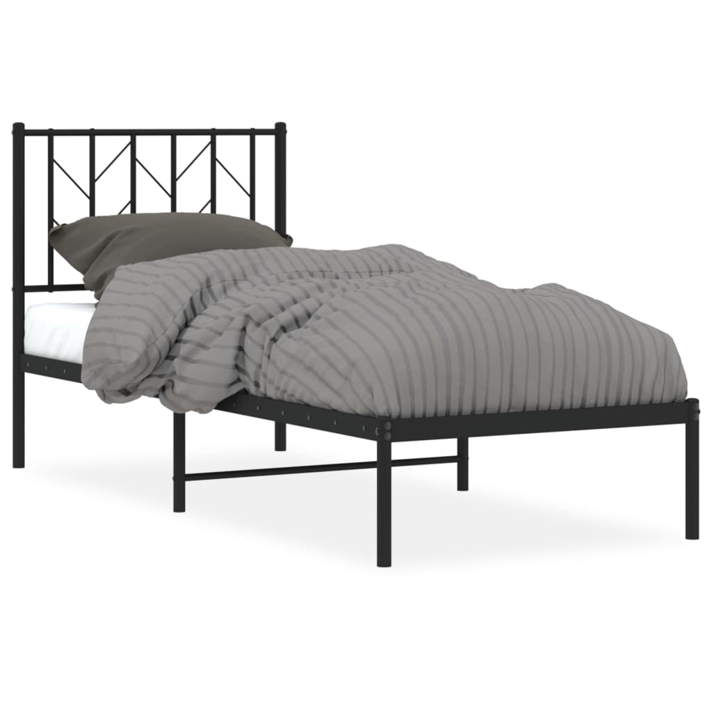 vidaXL Metal Bed Frame without Mattress with Headboard Black 75x190cm 2
