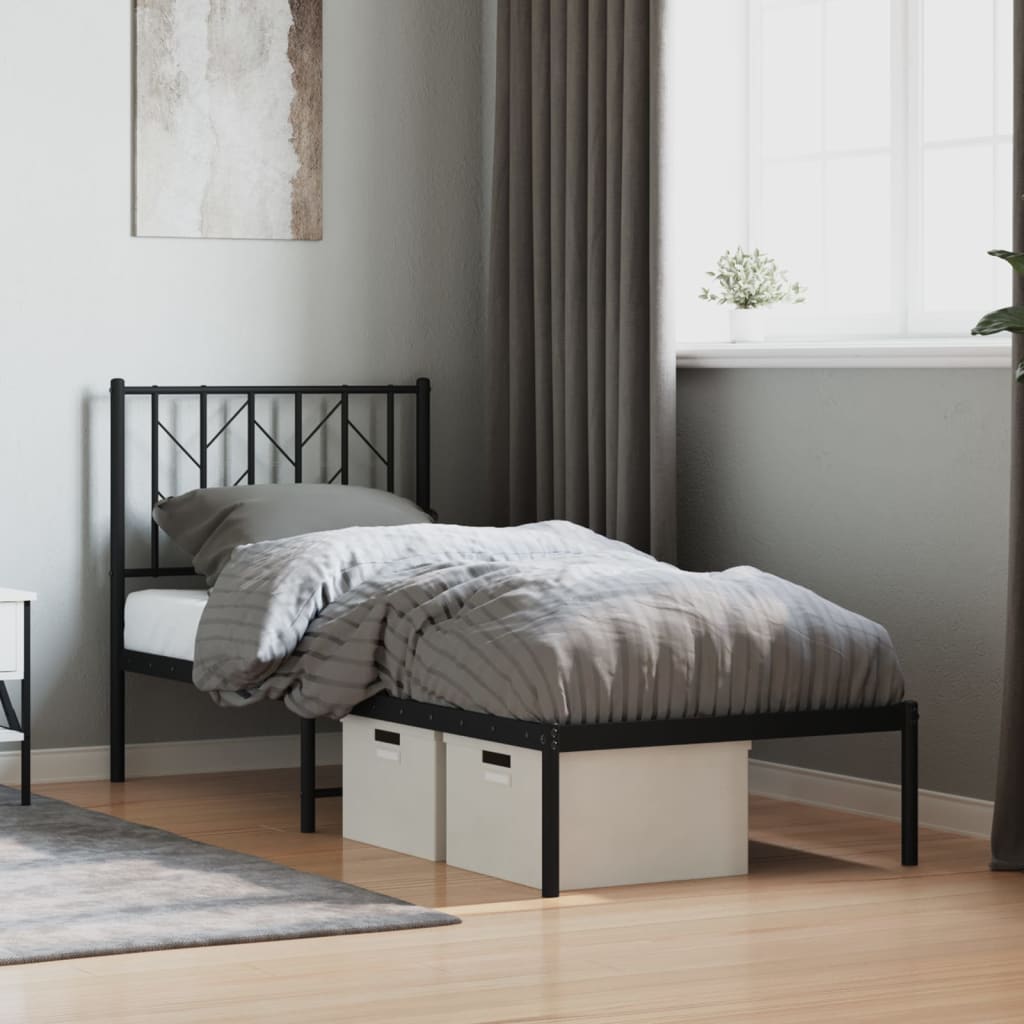 vidaXL Metal Bed Frame without Mattress with Headboard Black 75x190cm 1