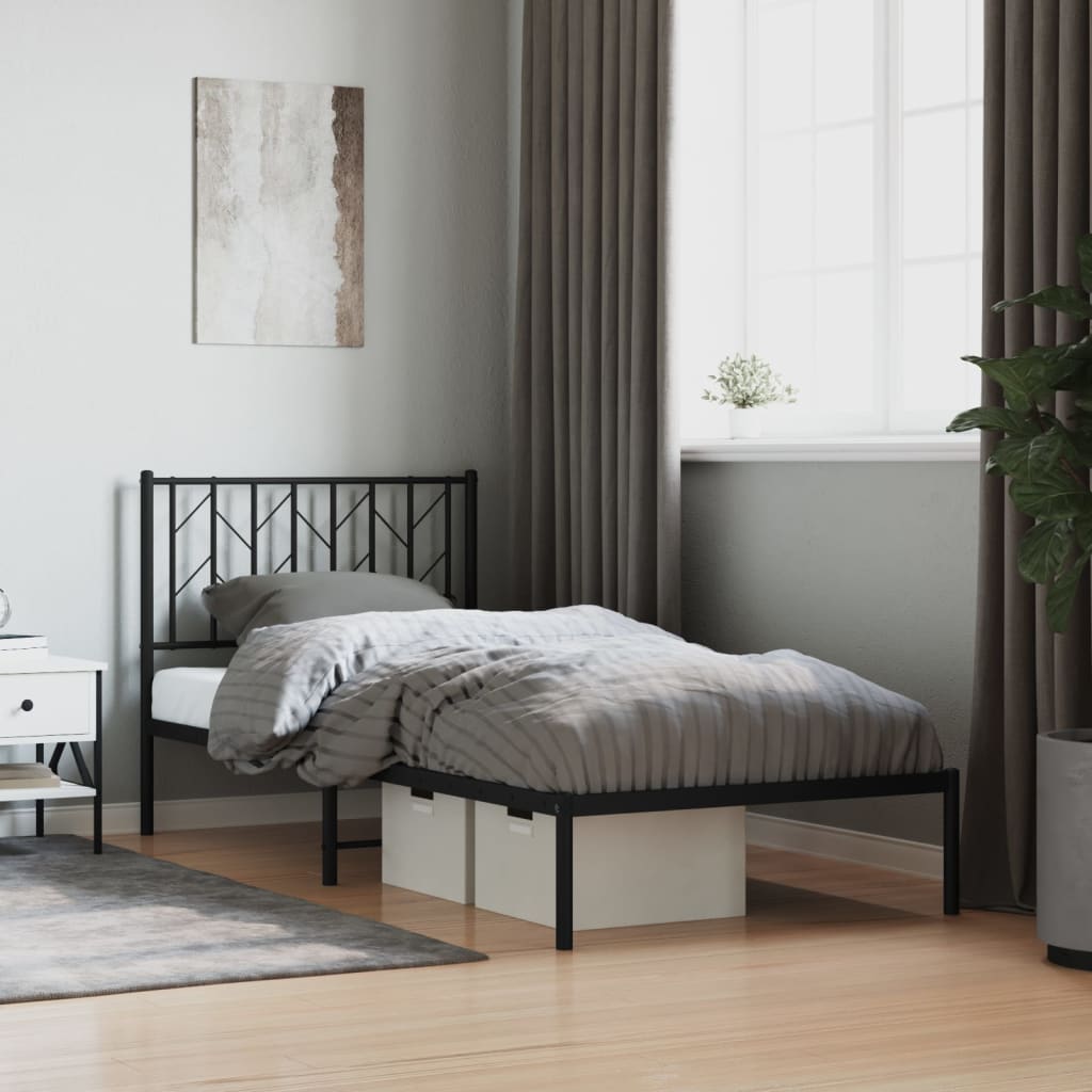 vidaXL Metal Bed Frame without Mattress with Headboard Black 90x190cm 1