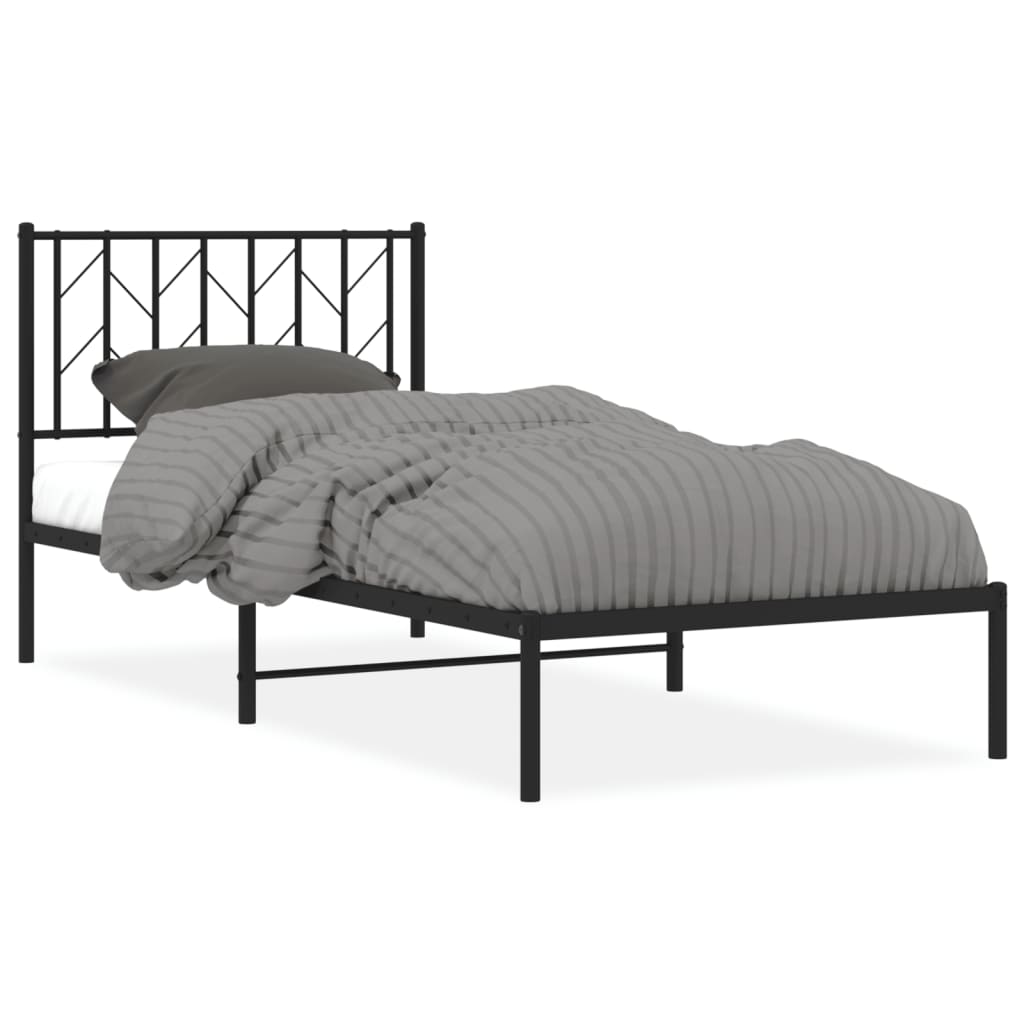 vidaXL Metal Bed Frame without Mattress with Headboard Black 90x200cm 2