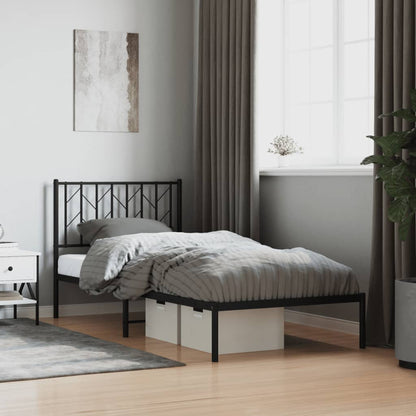 vidaXL Metal Bed Frame without Mattress with Headboard Black 90x200cm 1