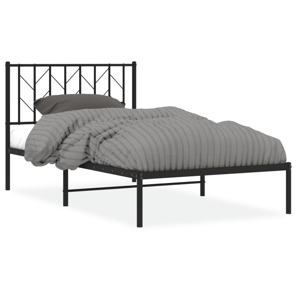 vidaXL Metal Bed Frame without Mattress with Headboard Black 100x190cm 2