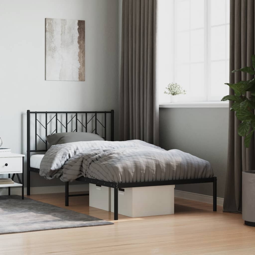 vidaXL Metal Bed Frame without Mattress with Headboard Black 100x190cm 1