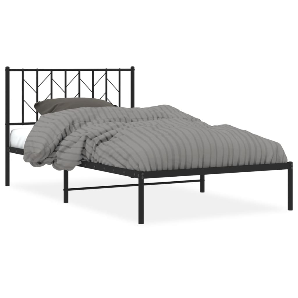 vidaXL Metal Bed Frame without Mattress with Headboard Black 107x203cm 2