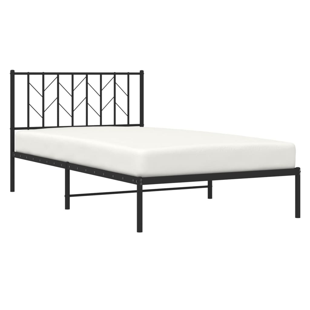 vidaXL Metal Bed Frame without Mattress with Headboard Black 107x203cm 3