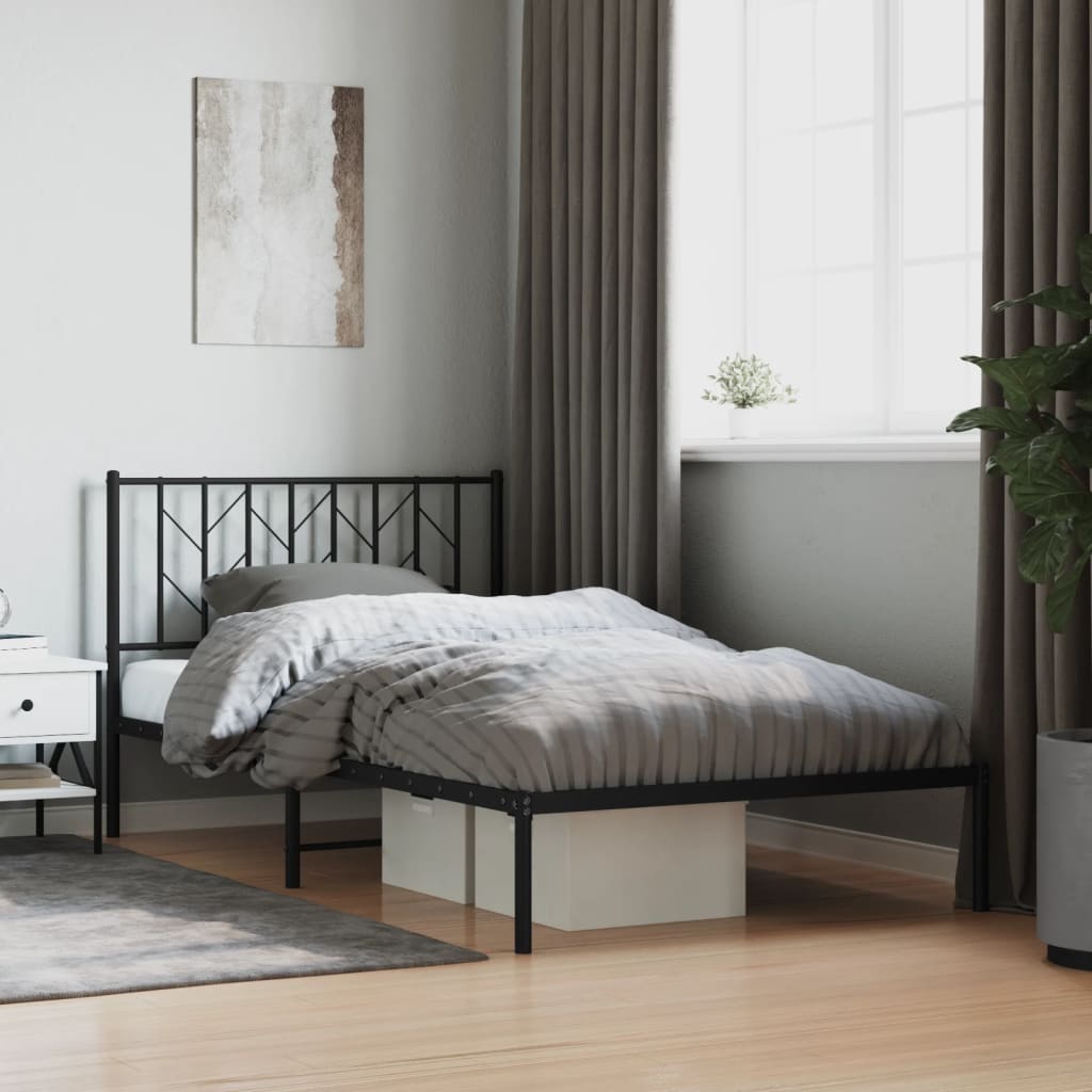 vidaXL Metal Bed Frame without Mattress with Headboard Black 107x203cm 1