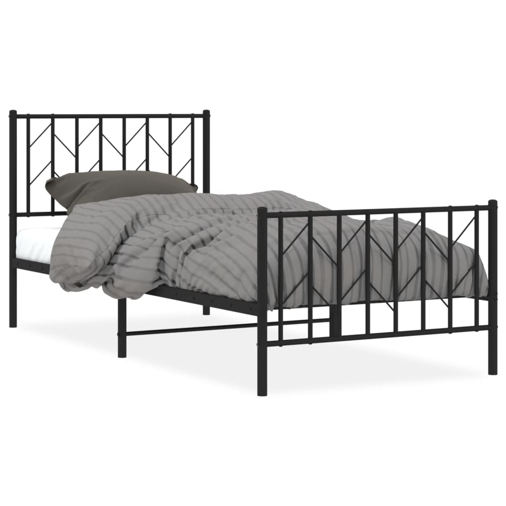 vidaXL Metal Bed Frame without Mattress with Footboard Black 90x190cm 2