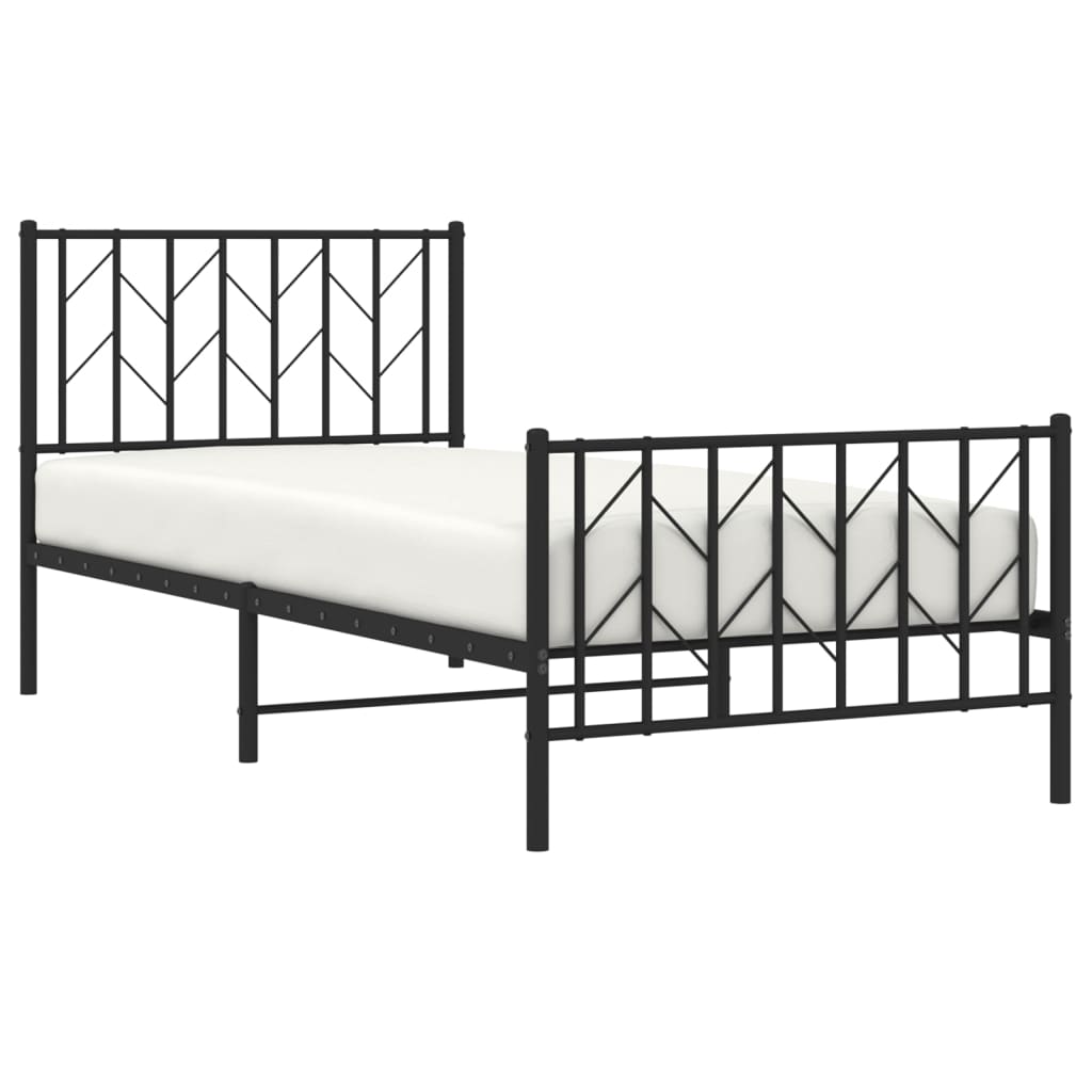 vidaXL Metal Bed Frame without Mattress with Footboard Black 90x200cm 3