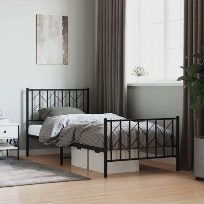 vidaXL Metal Bed Frame without Mattress with Footboard Black 90x200cm 1