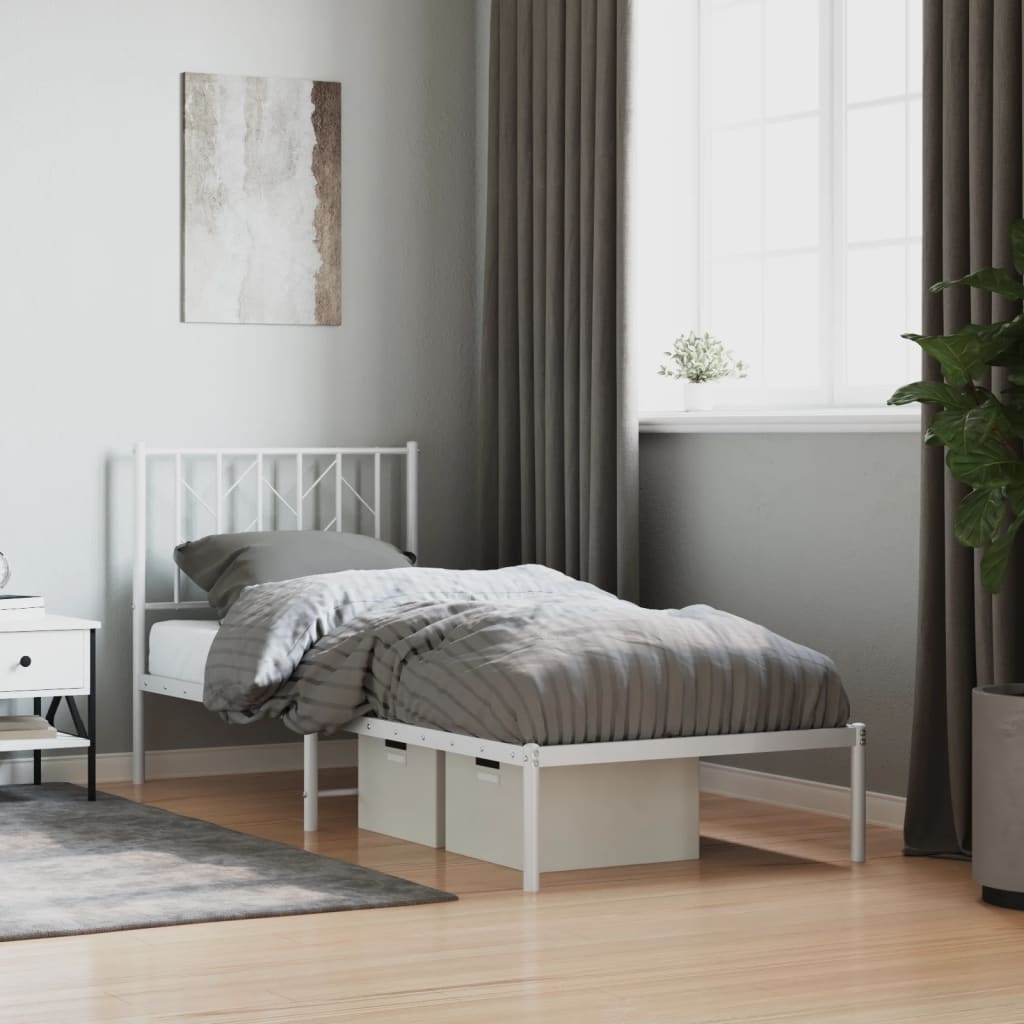 vidaXL Metal Bed Frame without Mattress with Headboard White 80x200cm 1