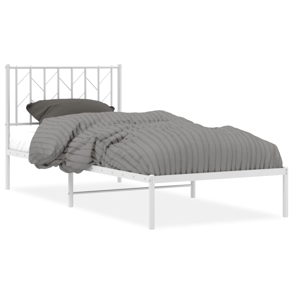 vidaXL Metal Bed Frame without Mattress with Headboard White 90x190cm 2