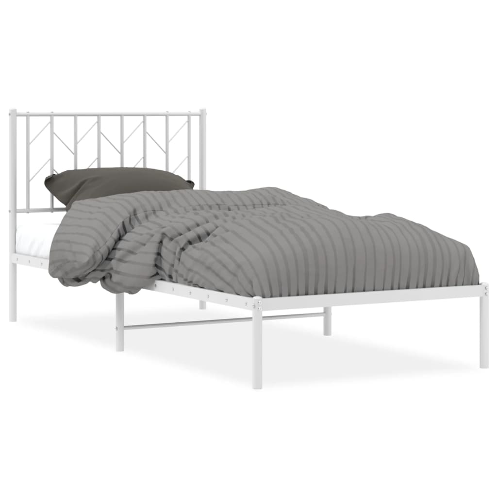 vidaXL Metal Bed Frame without Mattress with Headboard White 90x200cm 2