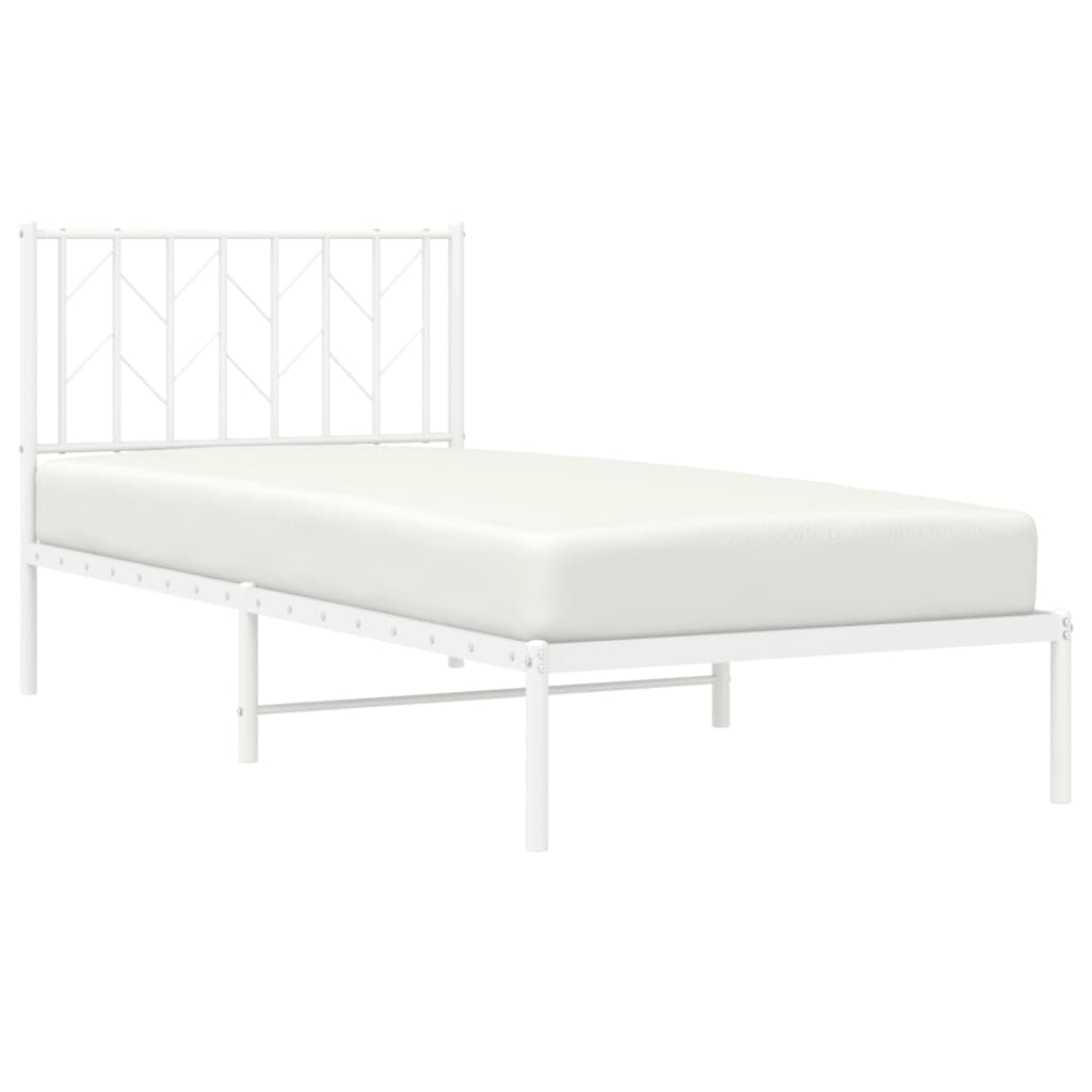 vidaXL Metal Bed Frame without Mattress with Headboard White 90x200cm 3