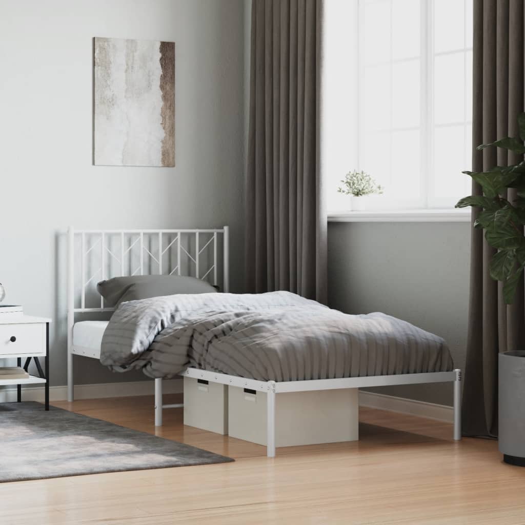 vidaXL Metal Bed Frame without Mattress with Headboard White 90x200cm 1
