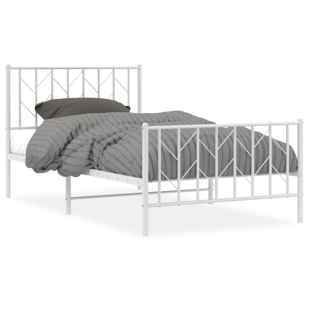 vidaXL Metal Bed Frame without Mattress with Footboard White 100x190cm 2