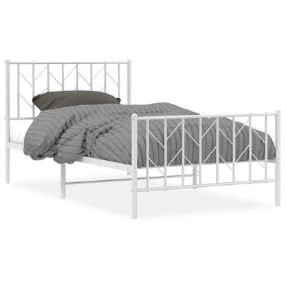 vidaXL Metal Bed Frame without Mattress with Footboard White 100x190cm 2