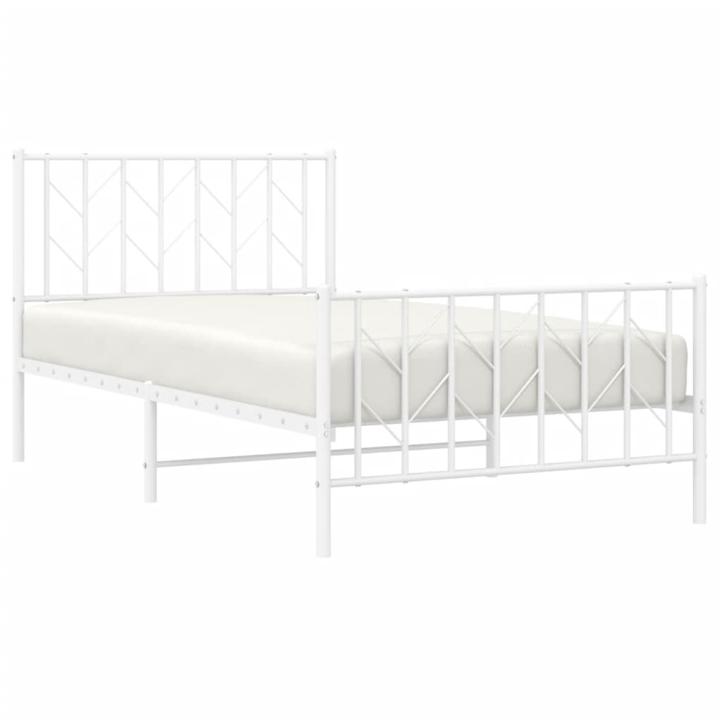 vidaXL Metal Bed Frame without Mattress with Footboard White 100x190cm 3