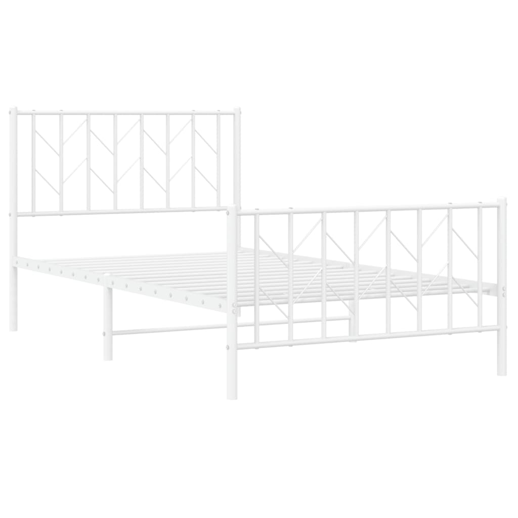 vidaXL Metal Bed Frame without Mattress with Footboard White 100x190cm 4