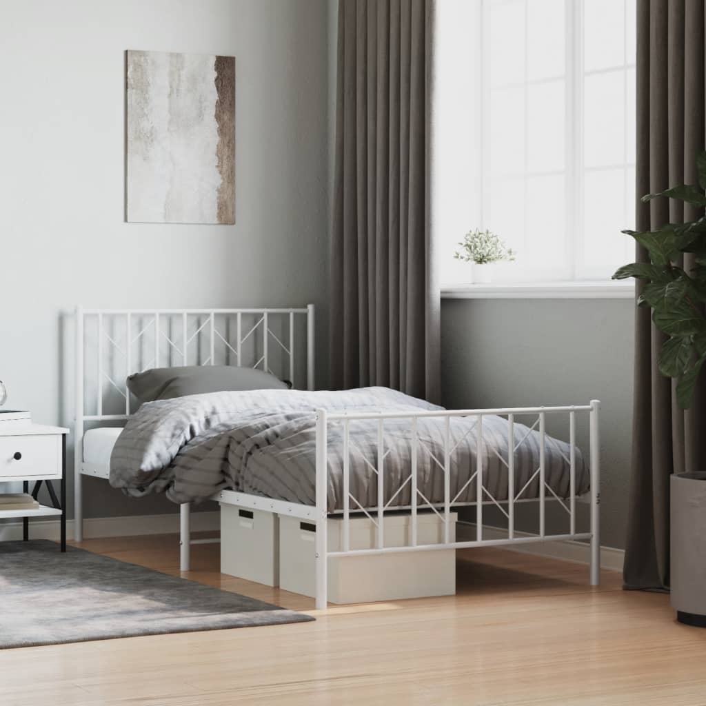 vidaXL Metal Bed Frame without Mattress with Footboard White 100x190cm 1
