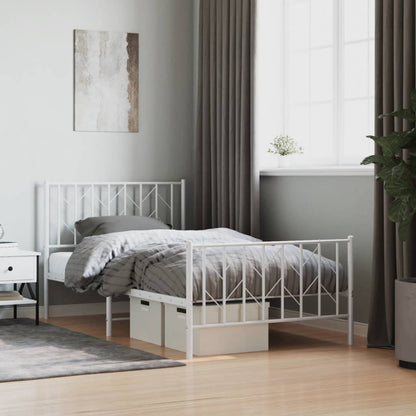 vidaXL Metal Bed Frame without Mattress with Footboard White 100x190cm 1