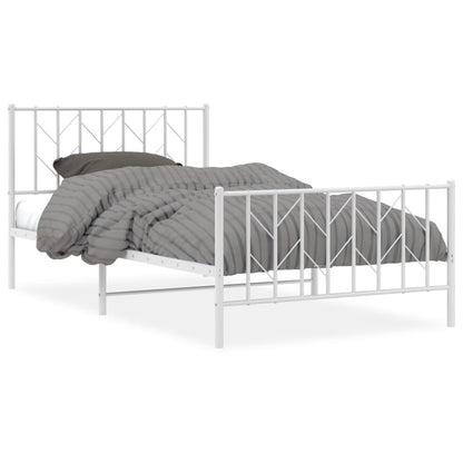 vidaXL Metal Bed Frame without Mattress with Footboard White 107x203cm 2