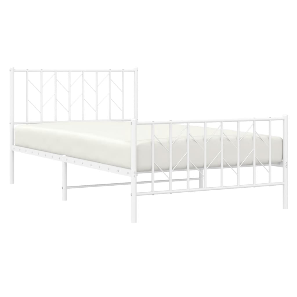 vidaXL Metal Bed Frame without Mattress with Footboard White 107x203cm 3