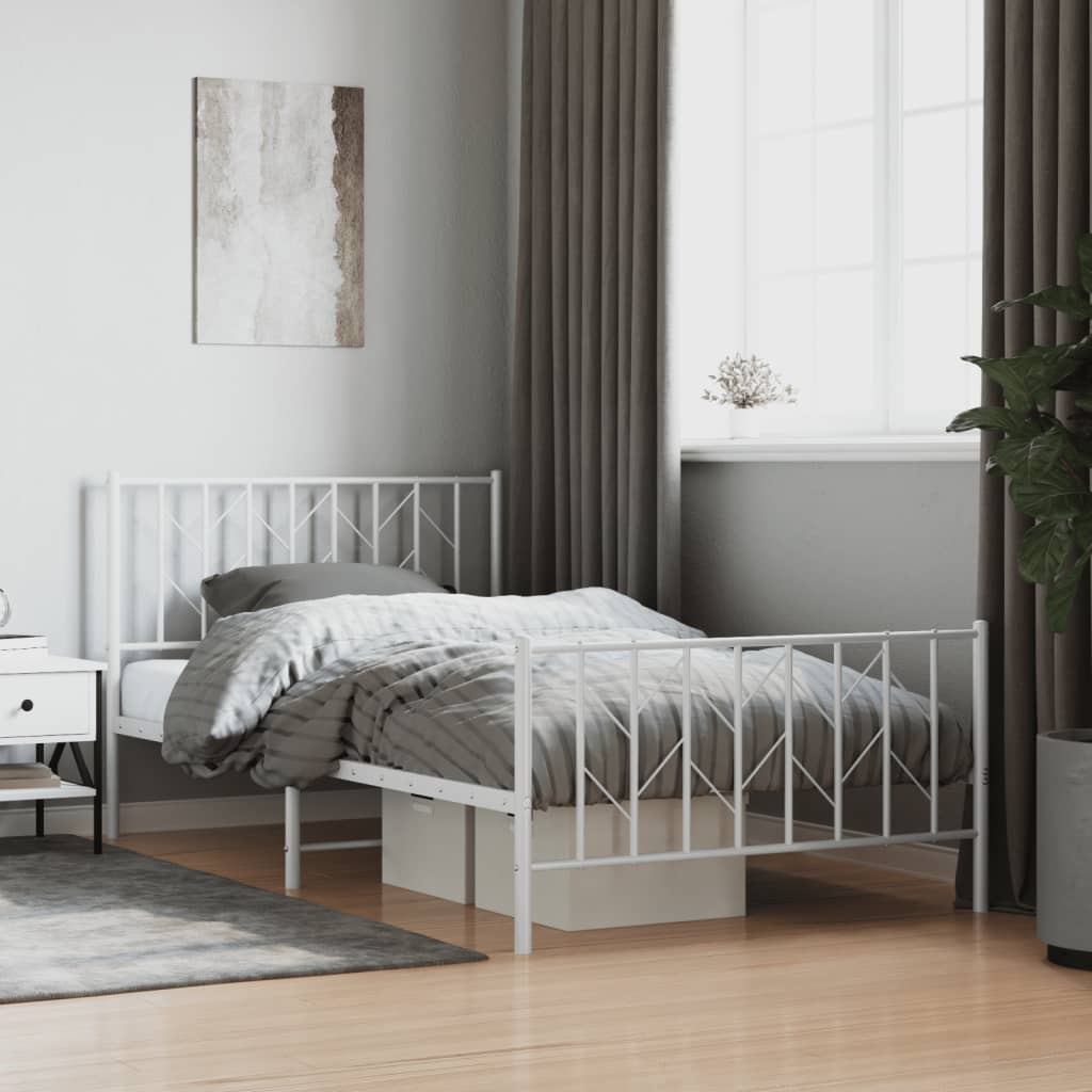 vidaXL Metal Bed Frame without Mattress with Footboard White 107x203cm 1