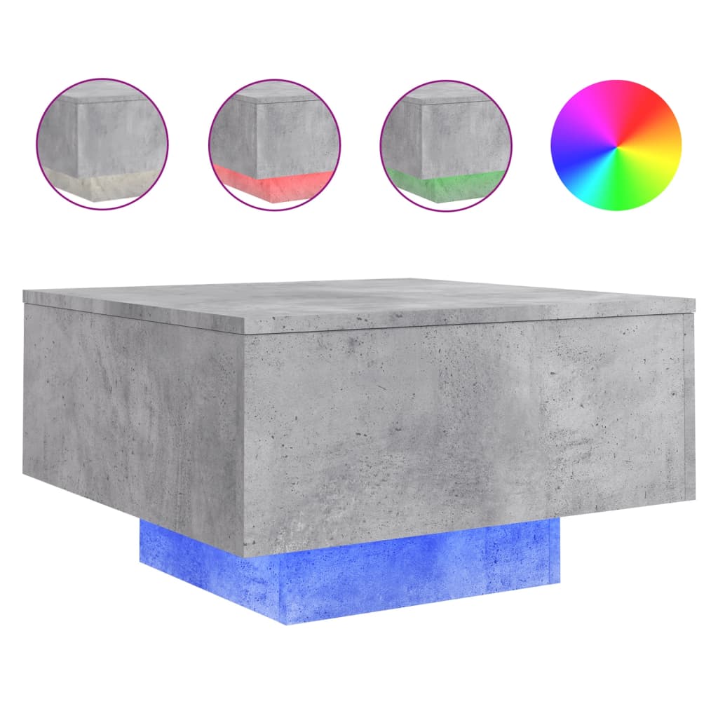 vidaXL Coffee Table with LED Lights Concrete Grey 55x55x31 cm 2