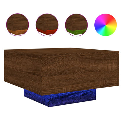 vidaXL Coffee Table with LED Lights Brown Oak 55x55x31 cm 2