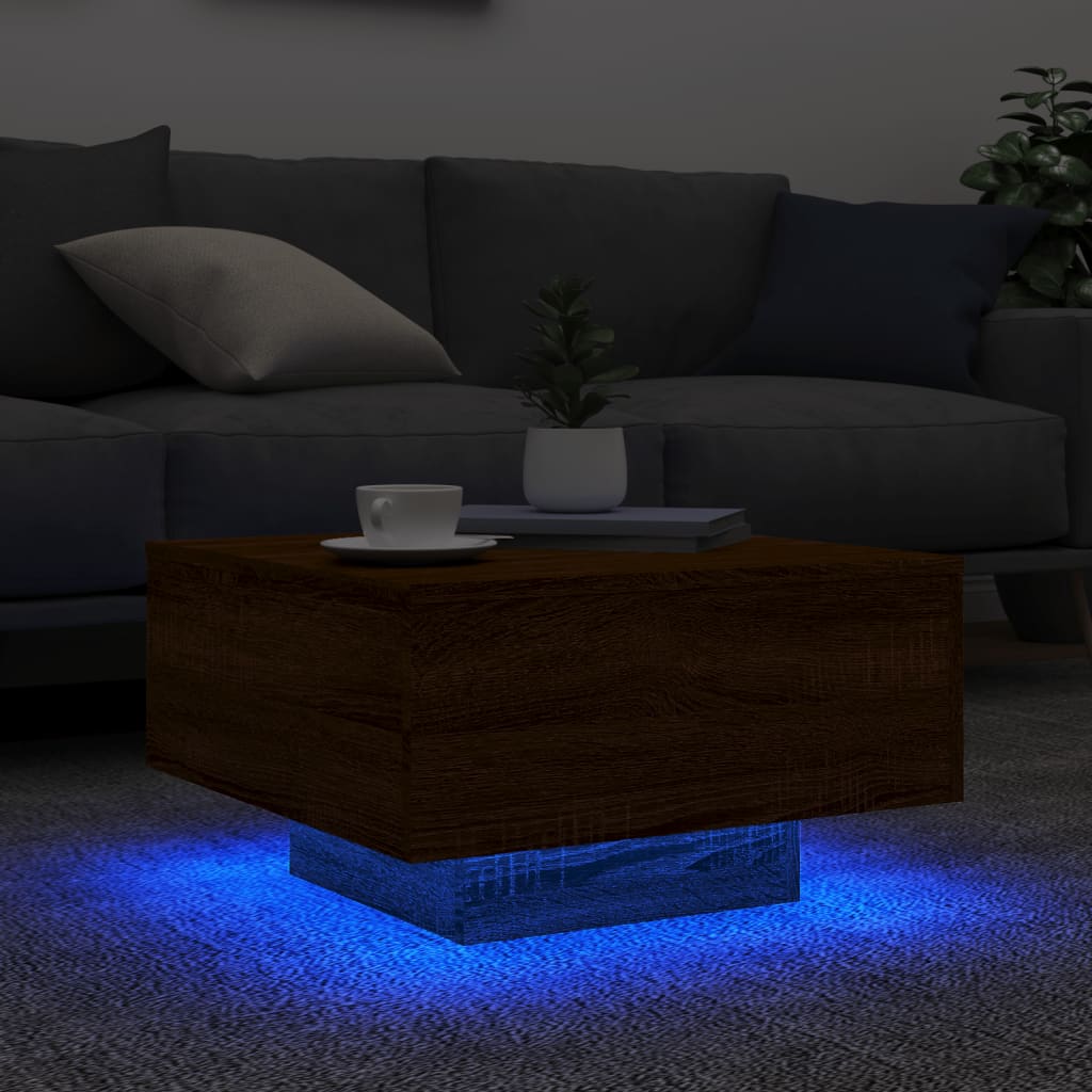 vidaXL Coffee Table with LED Lights Brown Oak 55x55x31 cm 4