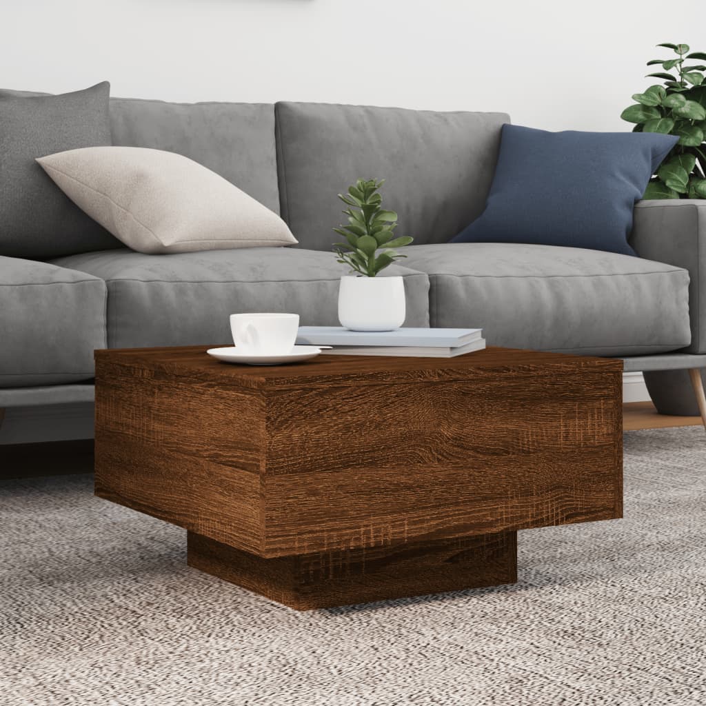 vidaXL Coffee Table with LED Lights Brown Oak 55x55x31 cm 5